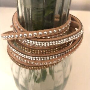 Suede Wrap Bracelet / Choker  - Beige - Extends to 15.5"